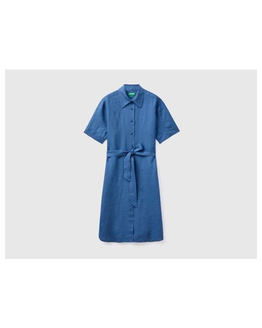 United Colors Of Benetton Платье-рубашка лен повседневное свободный силуэт до колена размер
