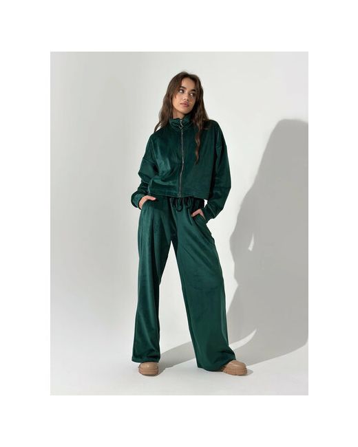 Asi Lux Костюм худи и брюки повседневный стиль свободный силуэт капюшон размер 42 зеленый