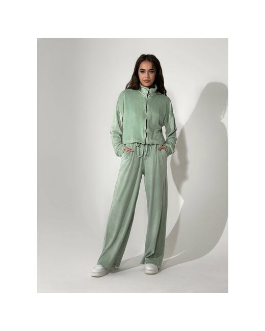 Asi Lux Костюм худи и брюки повседневный стиль свободный силуэт капюшон размер 44 зеленый