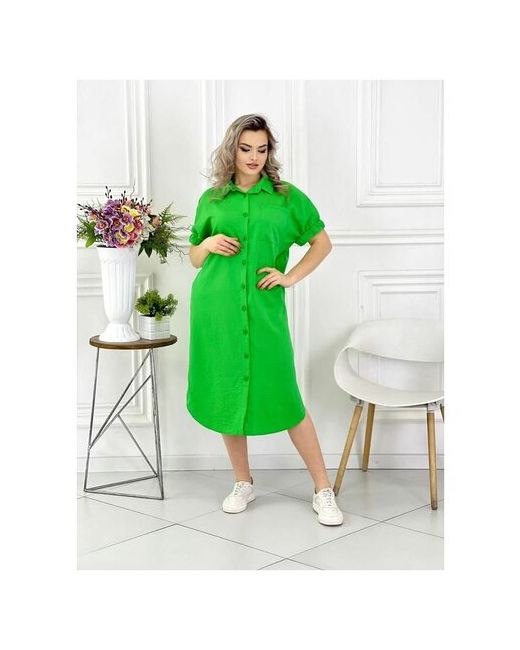 Mitana Платье-рубашка повседневное классическое свободный силуэт макси карманы размер 50 зеленый