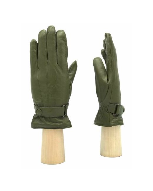 Kasablanka Демисезонные кожаные перчатки на шерстяной трикотажной подкладке Оливковый/Темно-зеленый Размер 10