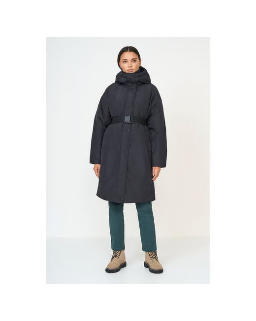 Baon куртка демисезон/зима удлиненная силуэт прямой капюшон карманы пояс/ремень ветрозащитная утепленная манжеты размер черный