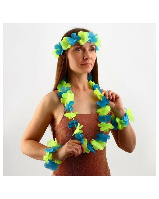 Страна Карнавалия Гавайский набор Цветочки ожерелье венок 2 браслета зеленый