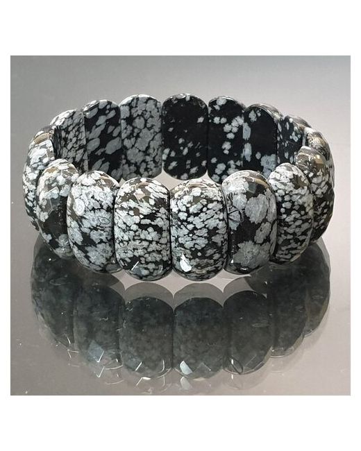 Минералы Китая Браслет из минерала черный в белую крапинку 25 мм х 20 см Удача натуральный камень с гранеными пластинами