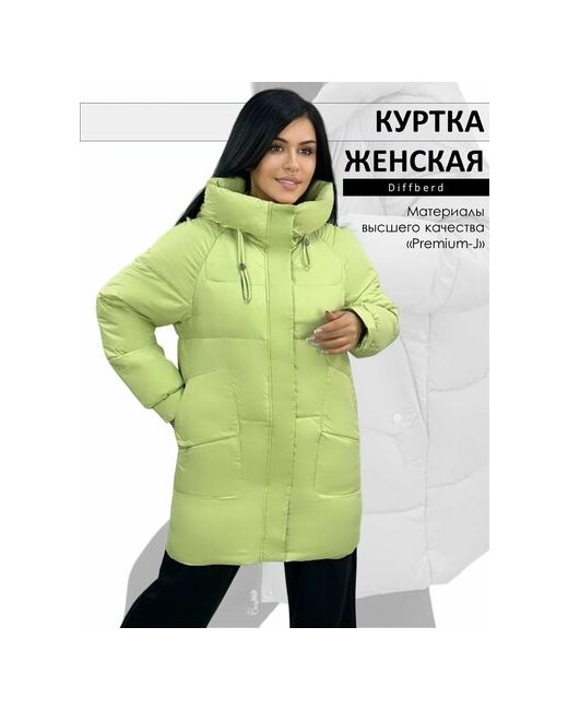Diffberd куртка зимняя средней длины силуэт прямой капюшон карманы размер 46 зеленый