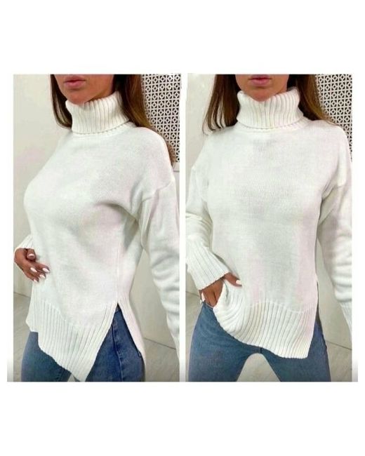 Fashion Пуловер длинный рукав свободный силуэт удлиненный вязаный без карманов разрез размер 42/48