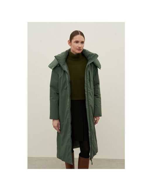 Finn Flare Пальто средней длины силуэт свободный капюшон карманы водонепроницаемая размер зеленый
