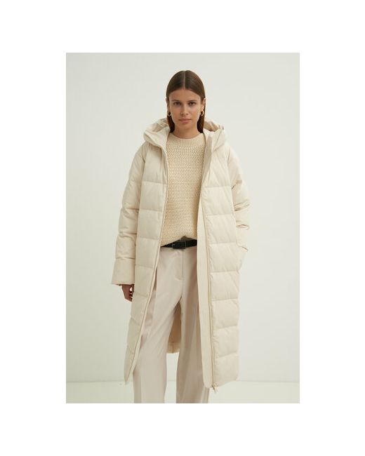 Finn Flare Пальто средней длины силуэт прямой капюшон манжеты утепленная размер