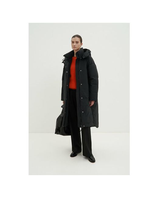 Finn Flare Пальто средней длины силуэт свободный капюшон карманы стеганая размер