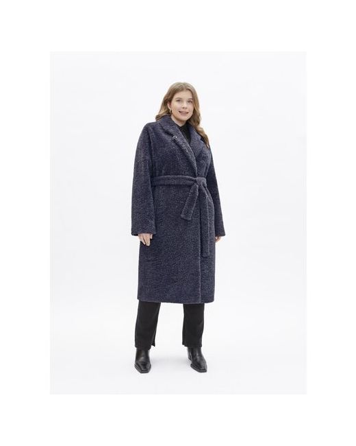 Electrastyle Пальто искусственный мех удлиненное силуэт прямой пояс/ремень размер 54 черный