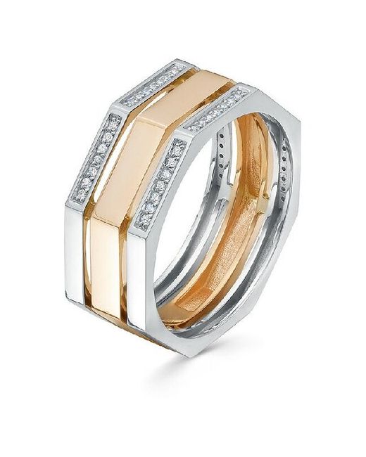 Первая бриллиантовая Кольцо комбинированное золото 585 проба бриллиант размер 19 золотой серебряный