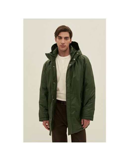 Finn Flare Пальто демисезонное силуэт прямой капюшон пояс размер зеленый