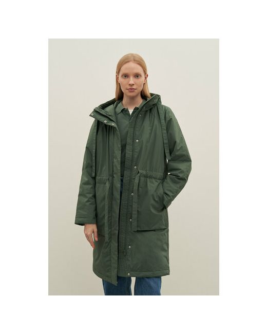 Finn Flare куртка демисезонная средней длины силуэт прямой карманы капюшон несъемный размер зеленый