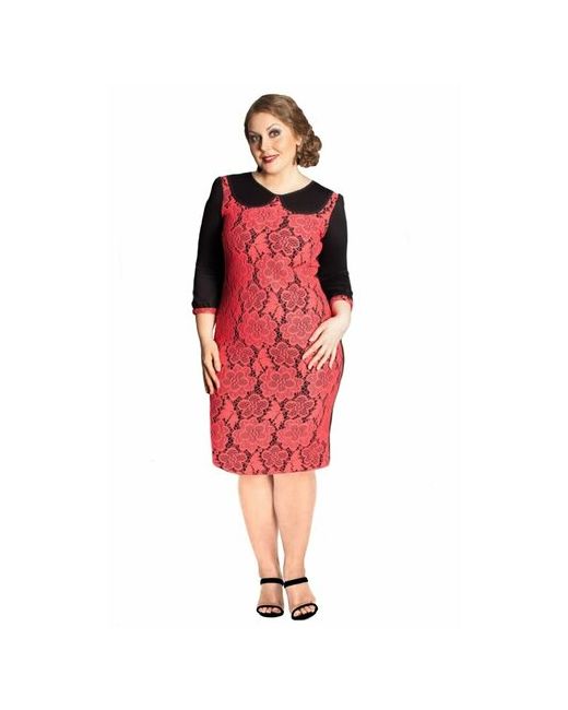 Diva-Plus Платье-футляр вечернее полуприлегающее миди размер 60 черный красный
