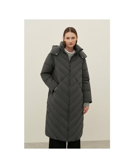 Finn Flare Пальто средней длины силуэт трапеция съемный капюшон манжеты стеганая размер