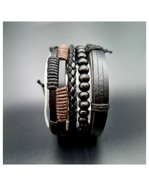 Reniva Комплект браслетов 4 в 1 на завязках коричневый/черный кожа набор для подростков подарок