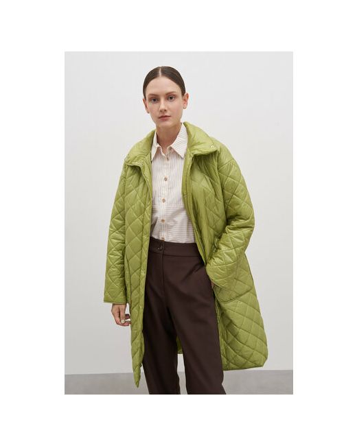 Finn Flare куртка демисезонная средней длины силуэт прямой водонепроницаемая карманы капюшон стеганая размер зеленый