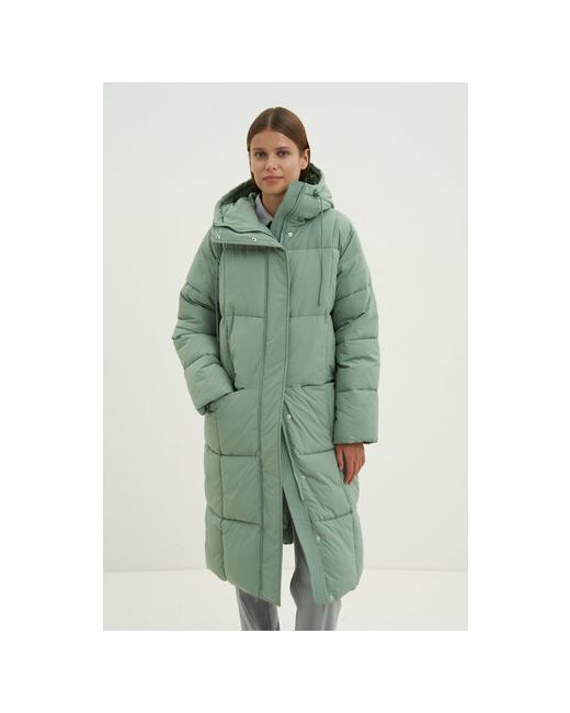 Finn Flare куртка демисезонная средней длины силуэт прямой водонепроницаемая стрейч манжеты несъемный капюшон размер зеленый