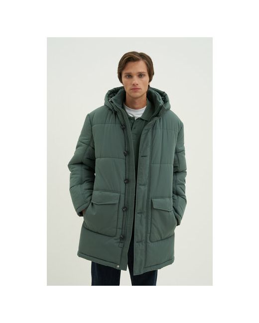 Finn Flare Пальто демисезонное силуэт прямой капюшон стеганое размер зеленый