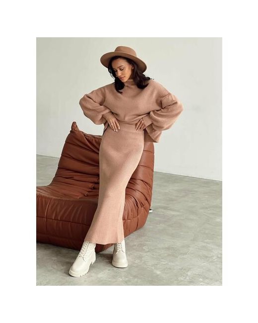 Matreshka Костюм свитер и юбка повседневный стиль полуприлегающий силуэт вязаная стрейч трикотажный размер one