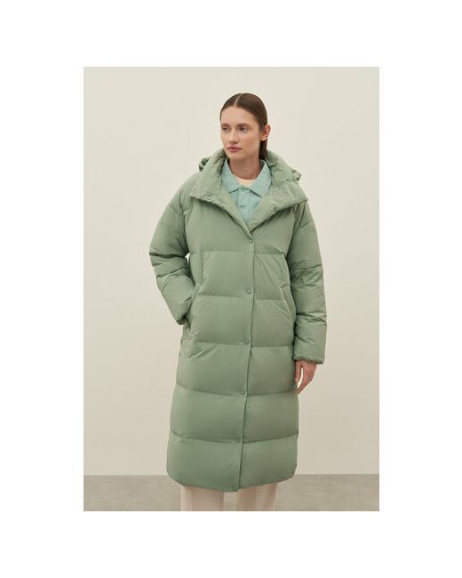 Finn Flare Пальто средней длины силуэт свободный съемный капюшон карманы стеганая размер зеленый