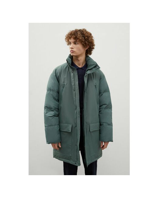 Finn Flare Пальто демисезонное силуэт прямой удлиненное капюшон размер зеленый