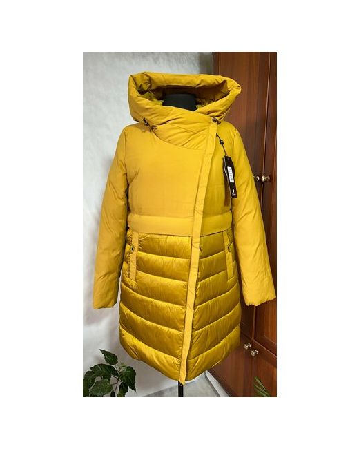 Китай куртка зимняя удлиненная силуэт полуприлегающий стеганая карманы водонепроницаемая размер 56/58 горчичный