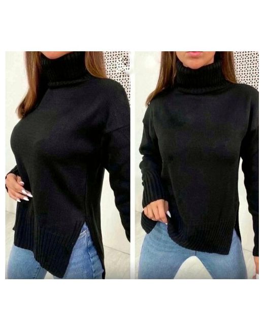 Fashion Пуловер шерсть длинный рукав свободный силуэт удлиненный вязаный без карманов разрез размер 42/48