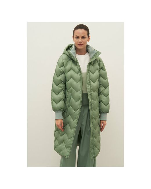 Finn Flare куртка демисезонная средней длины силуэт прямой водонепроницаемая съемный капюшон стеганая размер зеленый