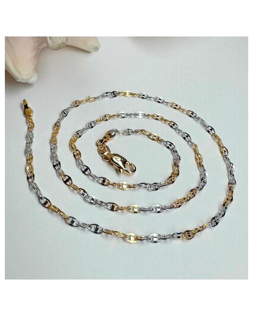 Xuping Jewelry Цепь двухцветная цепочка на шею с морским якорным плетением золочение родирование длина 45 см. серебряный золотой
