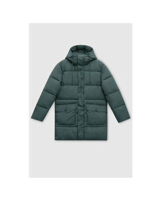 Finn Flare Пальто демисезонное силуэт прямой капюшон карманы размер 2XL зеленый