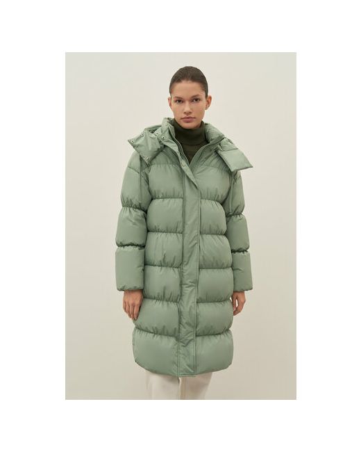 Finn Flare Пальто средней длины силуэт прямой капюшон карманы размер зеленый
