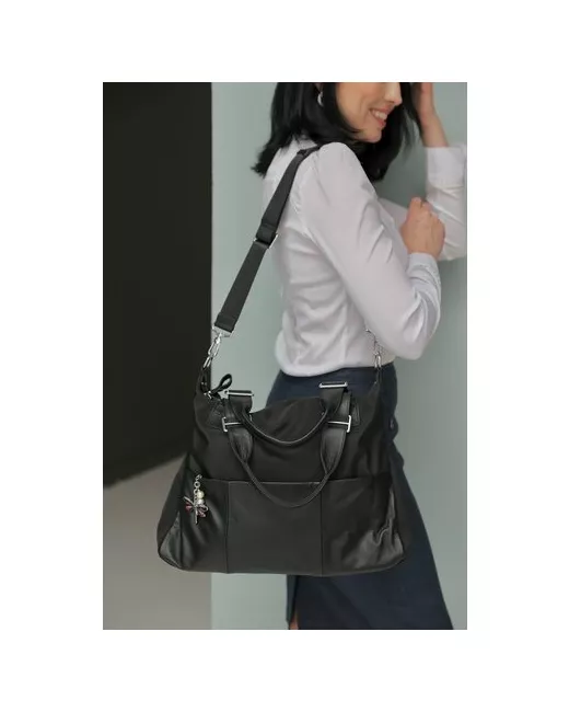 Polina & Eiterou Сумка торба повседневная натуральная кожа текстиль вмещает А4 внутренний карман черный