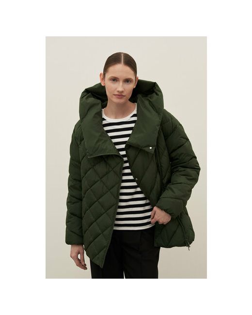 Finn Flare куртка демисезонная средней длины силуэт свободный водонепроницаемая стеганая несъемный капюшон карманы размер зеленый