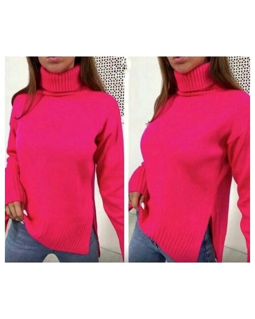 Fashion Пуловер шерсть длинный рукав свободный силуэт удлиненный вязаный без карманов разрез размер 42/48