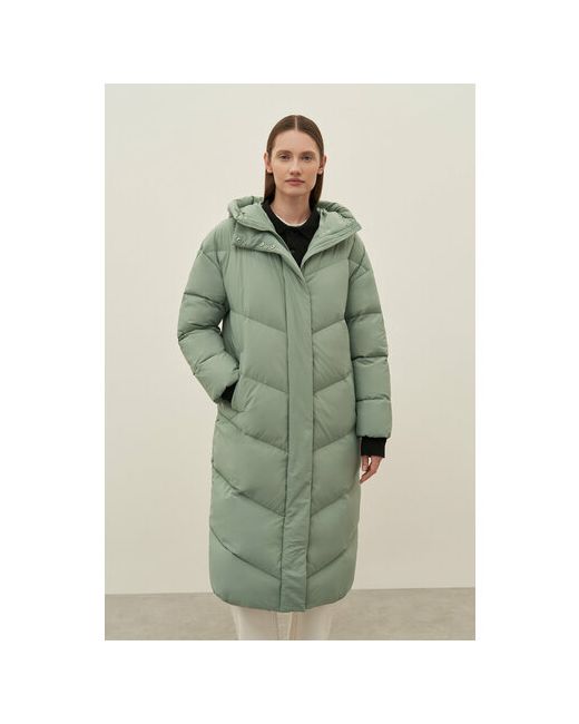 Finn Flare Пальто средней длины силуэт свободный капюшон карманы размер зеленый
