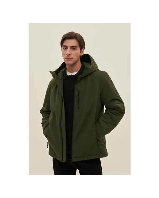 Finn Flare куртка демисезонная силуэт прямой карманы водонепроницаемая капюшон манжеты размер зеленый