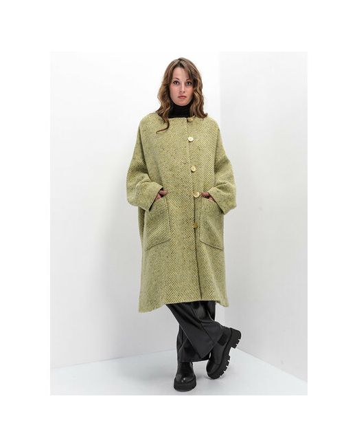 Artwizard Пальто демисезонное шерсть оверсайз средней длины размер 170-84-104-92-112 onesize 42-52 желтый зеленый