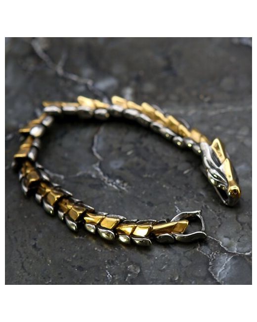 Reniva Массивный унисекс браслет в виде дракона размер 21х1.2см нержавеющая сталь L316 с золотым