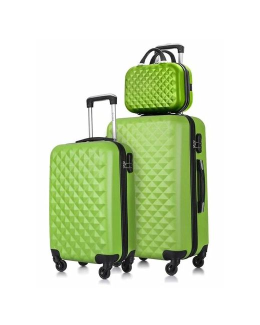 L'Case Комплект чемоданов 3 шт. рифленая поверхность износостойкий опорные ножки на боковой стенке размер зеленый