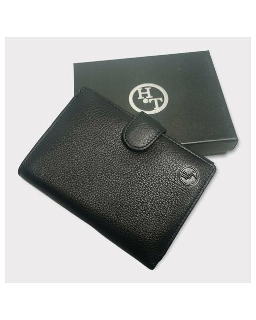 PouchMan Портмоне 208-3104-5/black зернистая фактура на кнопках с хлястиком 3 отделения для банкнот карт и монет подарочная упаковка