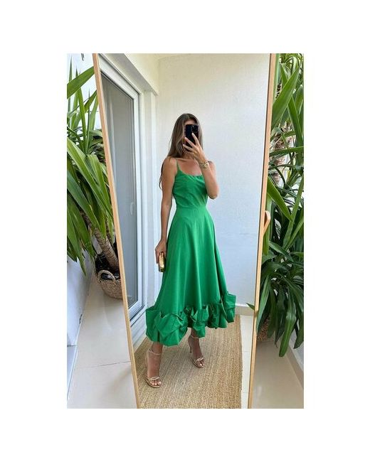Турция Платье полуприлегающее миди размер 42 зеленый