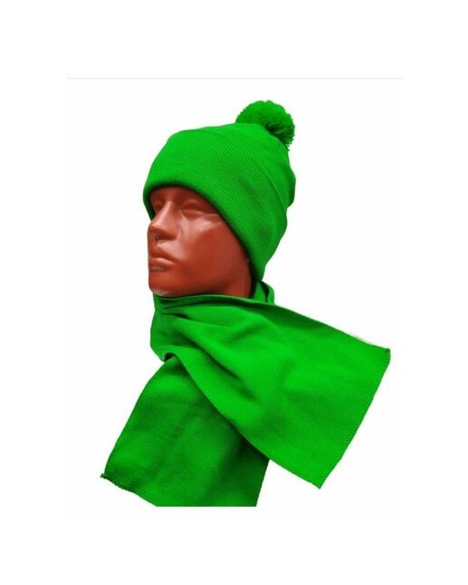 Без бренда Комплект бини зимний шерсть 2 предмета размер Универсальный зеленый