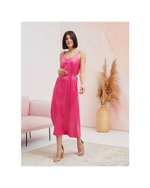 Yolka_Dress Платье-комбинация атлас прямой силуэт миди размер 44 розовый