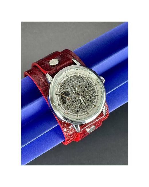 Katy Geht Наручные часы Часы наручные скелетоны с кожаным ремешком ручной работы в подарочной упаковке от красный серебряный