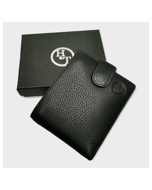 PouchMan Бумажник 539/black зернистая фактура на кнопках с хлястиком 3 отделения для банкнот карт и монет подарочная упаковка