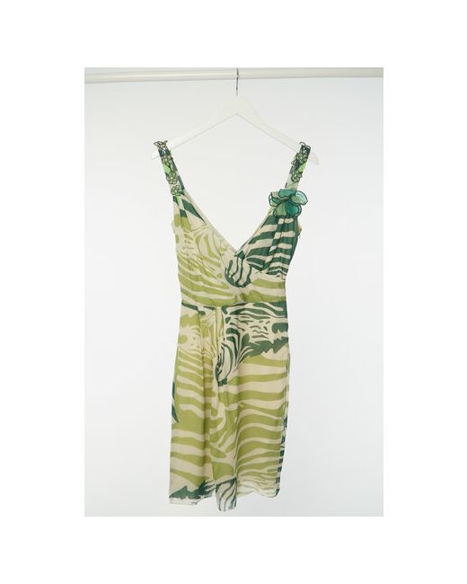 Blumarine Сарафан натуральный шелк повседневный свободный силуэт миди подкладка размер 44 зеленый