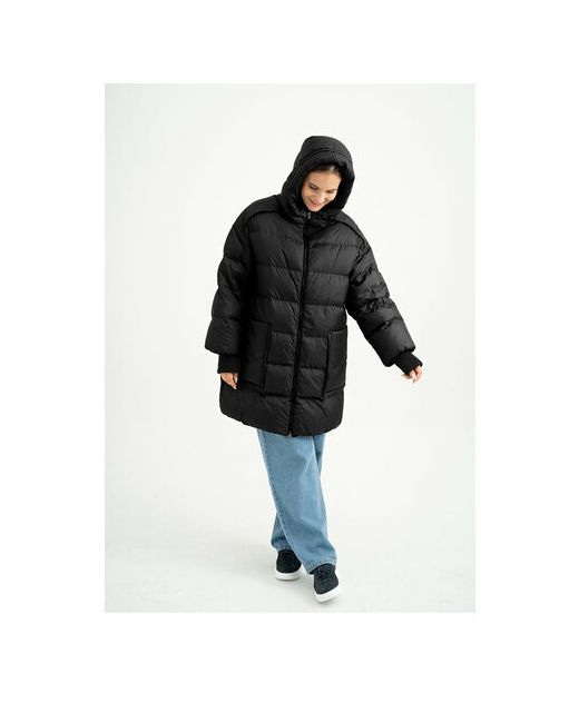 Modress куртка зимняя удлиненная силуэт прямой карманы капюшон размер 54