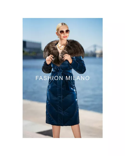 Fashion Milano Пуховик удлиненный силуэт полуприлегающий карманы капюшон съемный мех подкладка пояс/ремень ветрозащитный водонепроницаемый размер 44