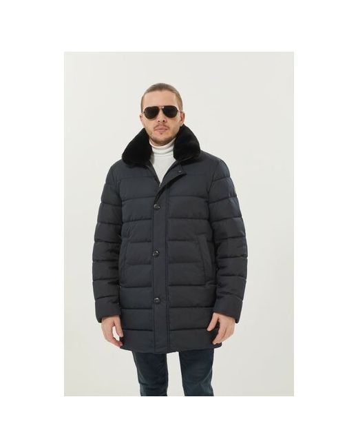 Madzerini куртка демисезон/зима силуэт прямой отделка мехом карманы размер 50 синий черный